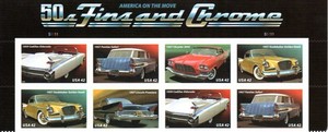 US Scott # 4353-57 50’s FINS AND CHROME (2008) Top Baaner of 8 MNH 42¢ stamps