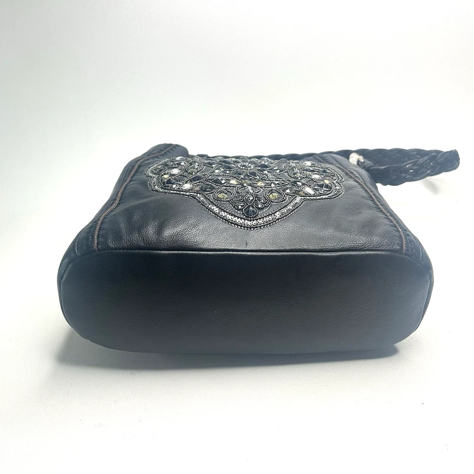Bolso de hombro de cuero negro Brighton Anjulina con pedrería y lentejuelas ¡EXCELENTE! Foto 4 de 4