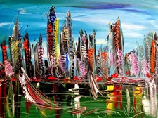 SUNSET CITY  POP ART  PAINTING Impasto  Abstract   CANVAS ORIGINAL 787t