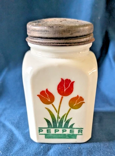 Vintage Fire King "Tulip " pattern milk glass pepper shaker