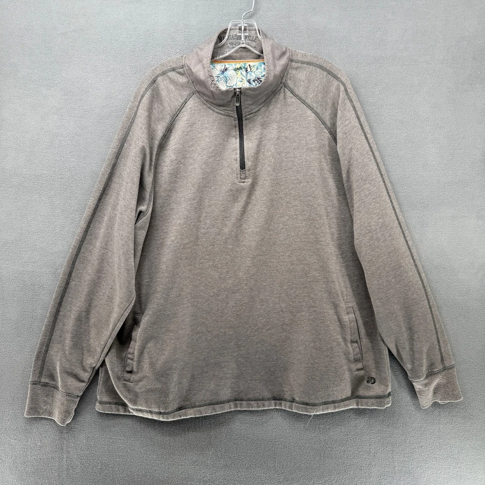 Margaritaville Sweatshirt Mens XL Gray Jimmy Buffet Long Sleeve 1/4 Zip Pullover - Image 2 of 4