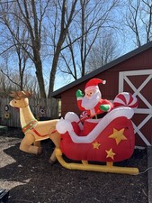 Santa In Sleigh With Reindeer 8ft Long Gemmy Inflatable