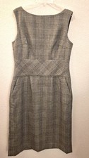 Banana Republic Glen Plaid Black/White Wool Blend Fully Lined Midi Dress Sz 6 EU