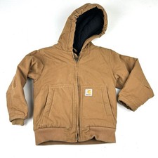 Carhartt Boys Canvas Jacket Beige Full Zip Hooded Lined Size Youth XXS 4-5