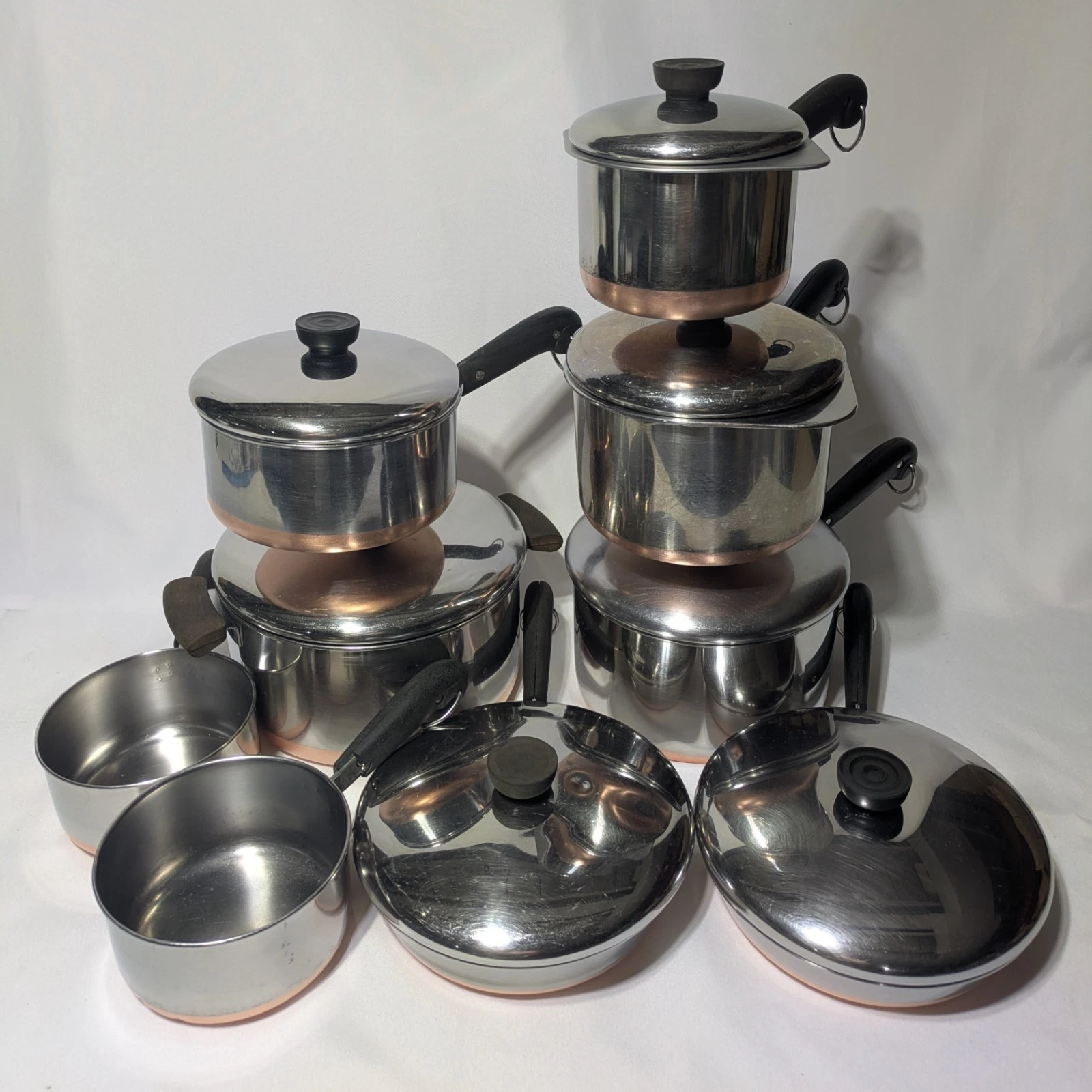 VTG Pre 68 Double Ring REVERE WARE Copper Bottom 18 PC Cookware Set SEE PHOTOS