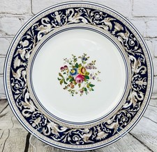 Wedgewood Florentine Dark Blue Rim Dinner Plate 10.75” Floral Center Bone China