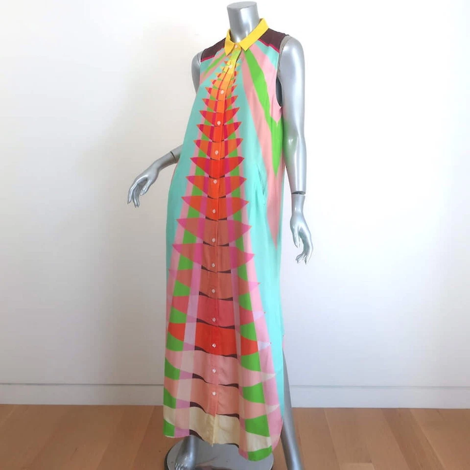 Mara Hoffman Sleeveless Maxi Shirtdress Multicolor Printed Viscose Size Medium - Image 3 of 4