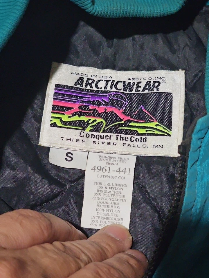 Chaqueta cortavientos vintage Arctic Cat negra verde púrpura talla S Foto 4 de 4