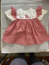 Vintage Red Gingham Smocking Dress Holland Flowers Lace Toddler