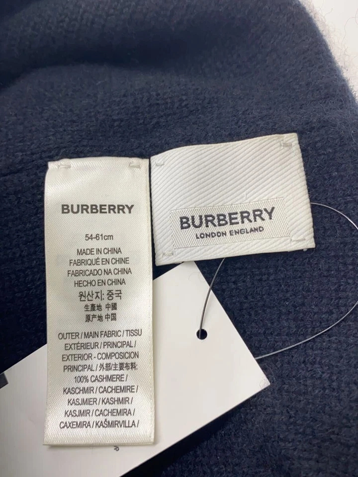 Gorra tejida BURBERRY GRATIS cachemir 100 logotipo de escudo negro 806441 usada Foto 4 de 4