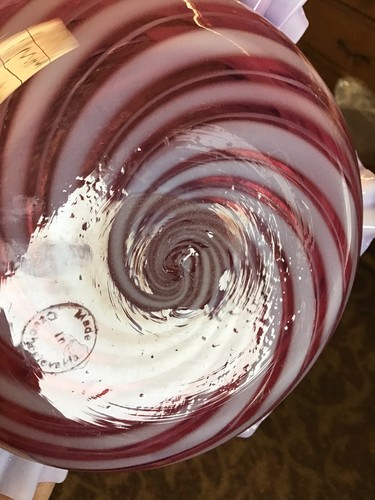 Antico cesto spose a vortice opalescente mirtillo rosso Cecoslovacchia con placca argento - Foto 4 di 7