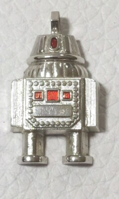 1979 Avon Pendant Galactic Space Robot Red Silver Tone 1-3/8'' Star Outer Space
