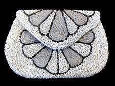 Vintage HAND MADE BEADED PURSE WITH MIRROR Butterfly Flower pattern
