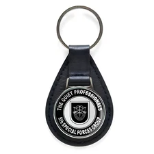 5th Special Forces Group Quiet Professionals Black Leather Keychain Silver Keyri