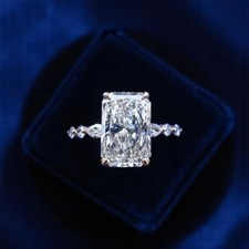 Engagement Diamond Ring 14K White Gold Lab Created Radiant Cut   3.50 Carat IGI