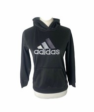 Adidas Hoodie Boys Medium Black Grey Big Logo Athletic Long Sleeve