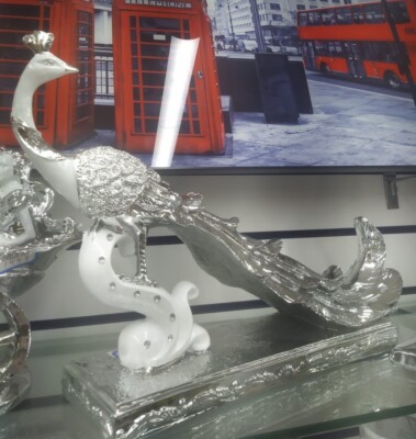 Italienischer weiß silber Pfau Ständer Roma Diamant Geschenk Ornament Zuhause