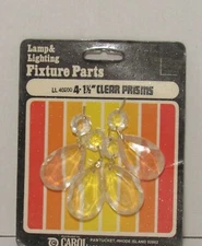 Carol Cable Company Vtg Glass Clear Prisms, Replacement Parts (4) 1 1/2"