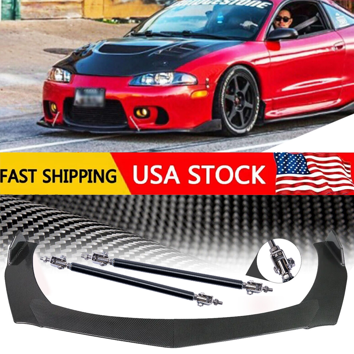 Front Lip Bumper Body Kits+Splitter Spoiler Carbon Fiber For Mitsubishi Eclipse