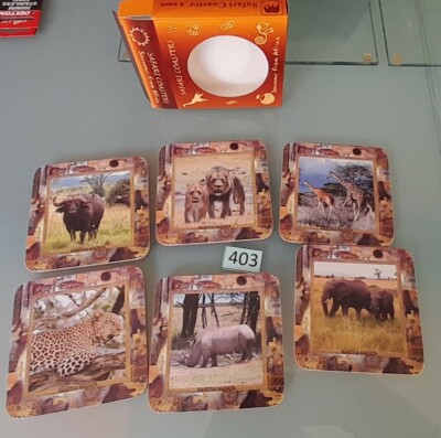 6er Set SAFARI Untersetzer. MIT TIERFOTOS HARIASTEMPEL Korkrücken verpackt NEU