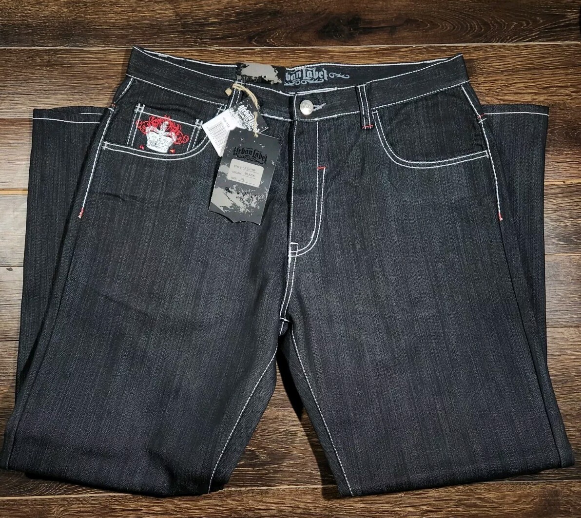 New Vintage Urban Label Jeans Mens 38x32 Black Wide Leg