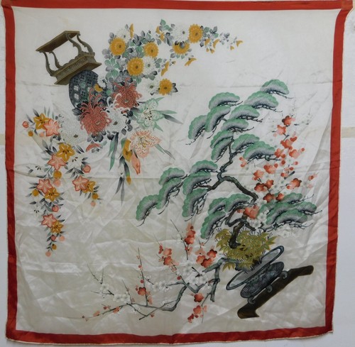 Foulard Vintage 100% Soie - Motif Années 80, 74x78 Cm, Multicolore