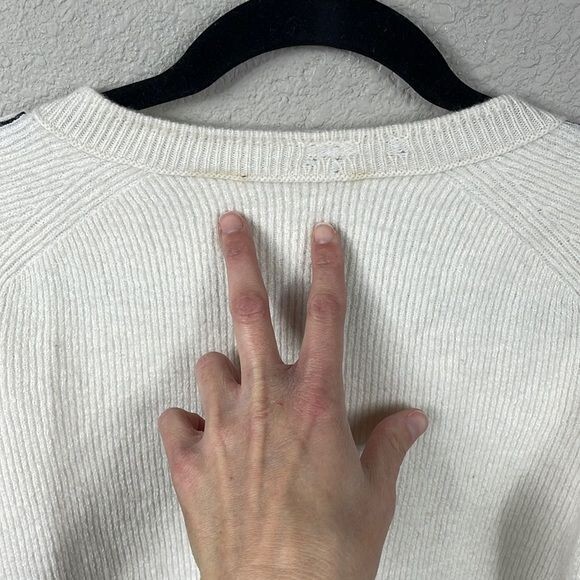 Helmut Lang Distressed V Neck Sweater Cut Out Rib Knit Off White Sz XS thumbnail 14