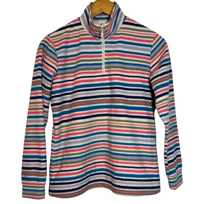 Sahalie Butter Fleece Striped Colorful 1/4 Zip Pullover Sweater Petite  Small
