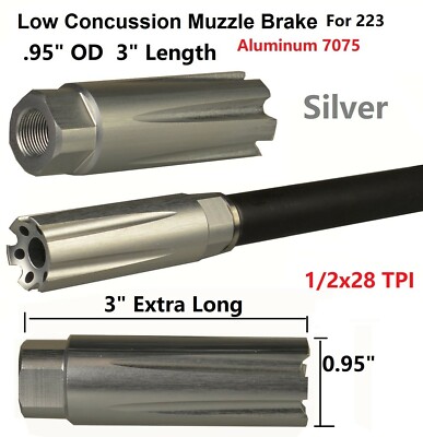 7075 T6 Aluminum Muzzle Brake Compensator – 1/2x28 TPI, .223 Caliber, Low Concussion