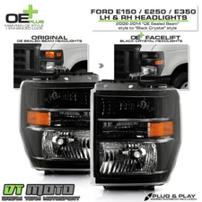Sealed Beam Upgrade Black Crystal 2008-2014 Ford E150 E250 E350 E450 Headlights