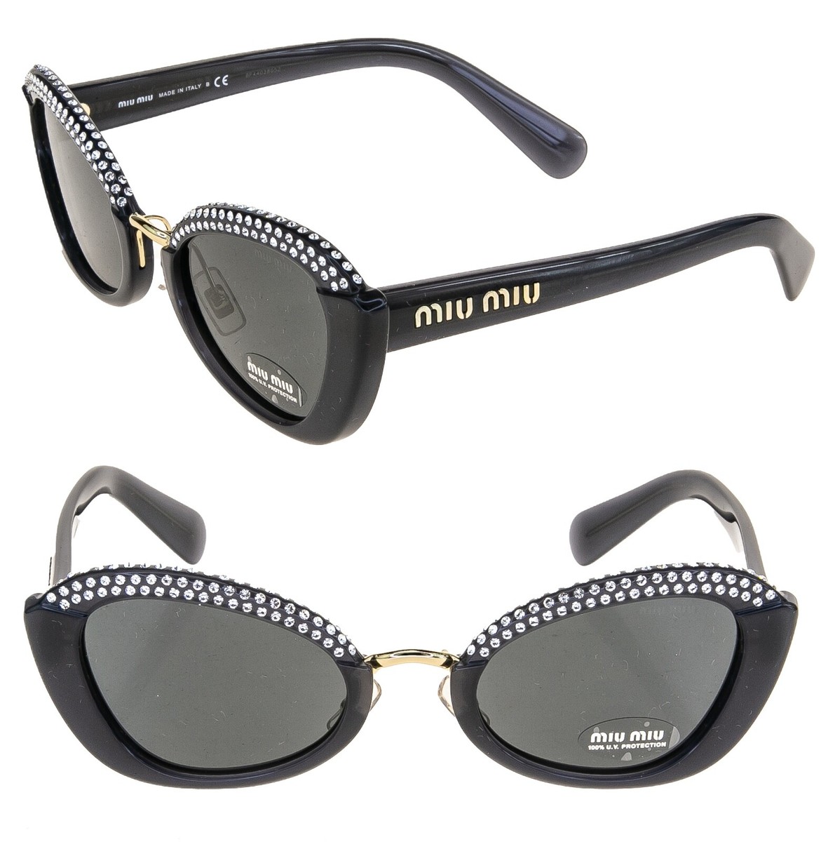 MIU MIU MU05WS Opal Gray Crystal Strass Rock Oval Fashion