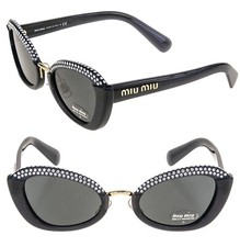 MIU MIU MU05WS Opal Gray Crystal Strass Rock Oval Fashion Sunglasses 05W