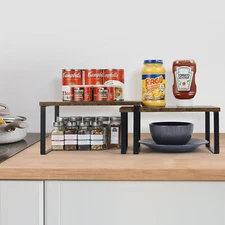2 Pack Kitchen Spice Rack Table Shelves Wood Storage Racks for Cabinet Organizer