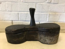 Antique Old Primitive RARE New England Brown Painted Wood Double Salt