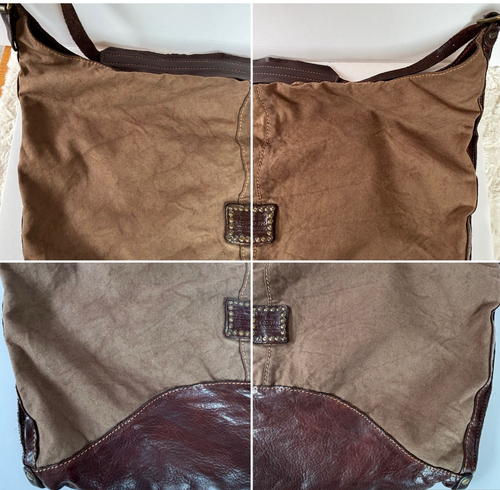 CAMPOMAGGI Italian Leather Canvas Shoulder Hobo Crossbody Large Bag Studded - Picture 12 of 19