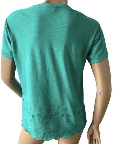 TIME AND TRU Womens Size Small Green Short Sleeve Embroidered Eyelet T Tee Shirt - Picture 3 of 5