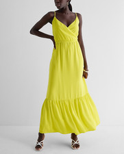 EXPRESS WOMEN'S YELLOW SPAGHETTI STRAP FRONT TIERED MAXI DRESS Sz M