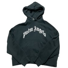 Palm Angels Curved Logo Black Heavyweight Oversized Pullover Hoodie Sz Men  s M