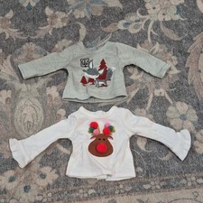 Gray & White Doll Holiday Tops Set, Cloth, Christmas, Fox & Reindeer, 2 Pieces