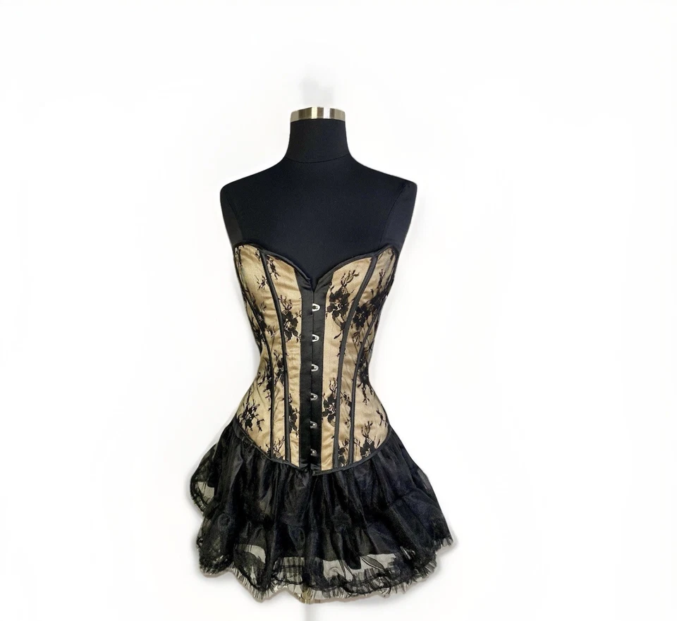 Black Lace Up Corset Tutu Waist Cincher Burlesque Cosplay Steampunk Halloween Sm - Image 2 of 4