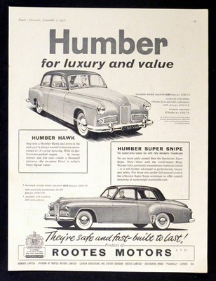 HUMBER SUPER SNIPE - HUMBER HAWK 1956 BRITISH CAR ADVERT #4