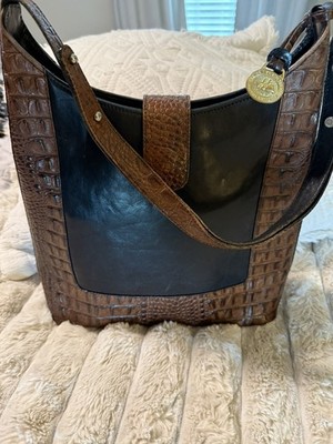 BRAHMIN Tuscan Collection Kendall Handbag Brown Croc Black Leather vintage 