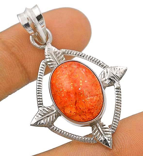 Natural Orange Sun Sitara 925 Solid Sterling Silvers Pendant Jewelry