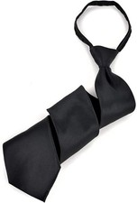 Men's Extra Long Solid Poly Satin and Silk Pre-Tied Zipper Tie