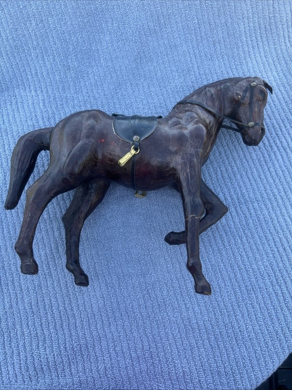 Vintage Wrapped Leather Horse Statue Decor Equine Equestrian Decor. 11 H 14 L