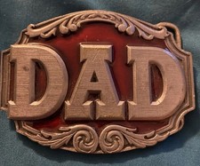 DAD Siskiyou Belt Buckle Co. 1987 Red Enameled Inscription, USA Made Vintage