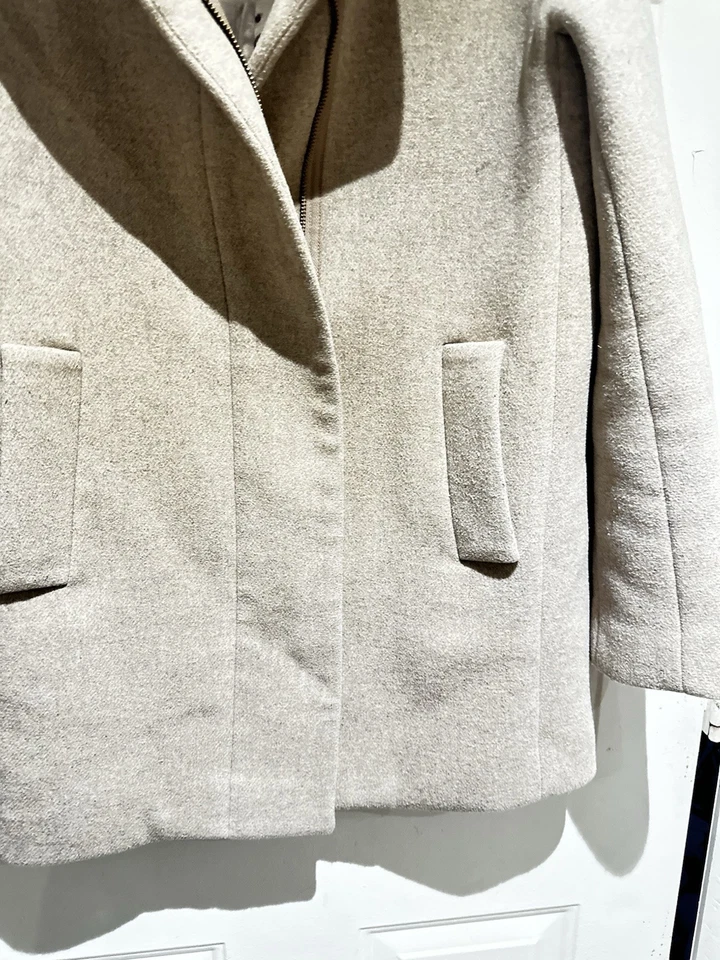 J. Abrigo de ciudad Preppy con cremallera completa cuello alto forrado mezcla de lana Crew gris talla 6 usado en excelente estado Foto 3 de 4