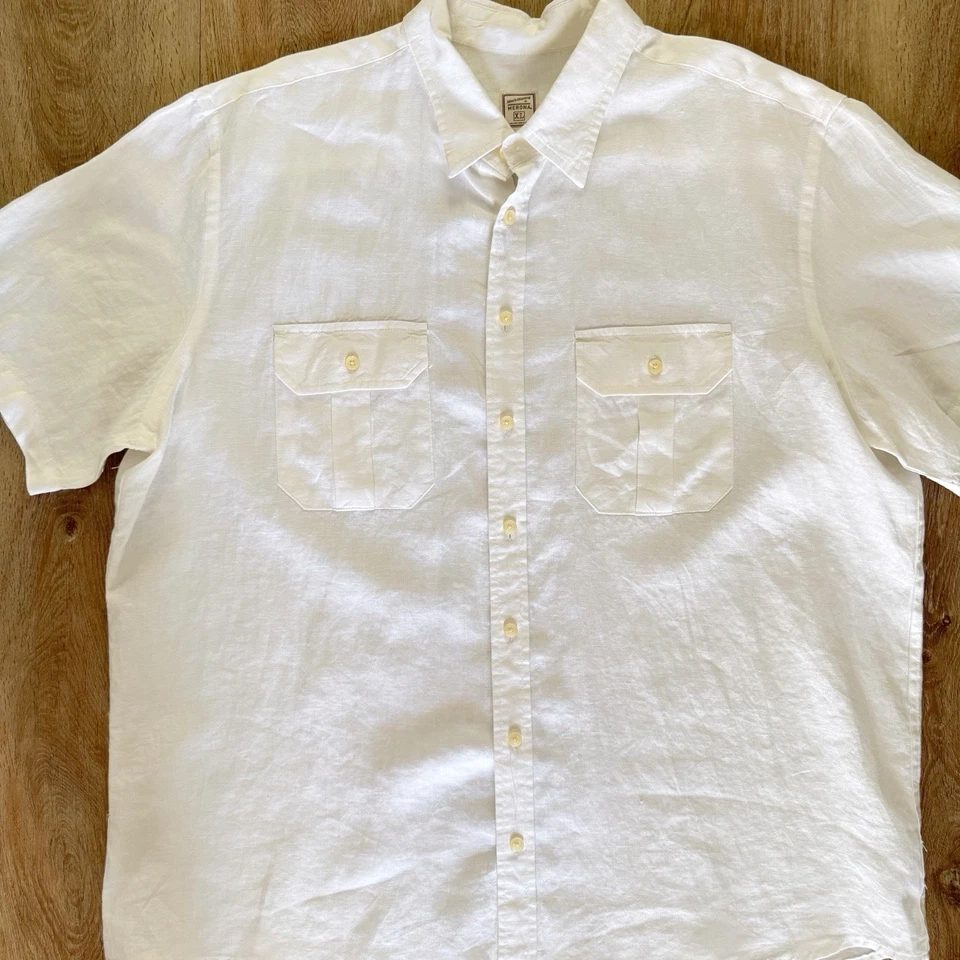 Merona 100% Linen Shirt Mens XL White Casual Button Down Short Sleeve Utility - Image 4 of 4