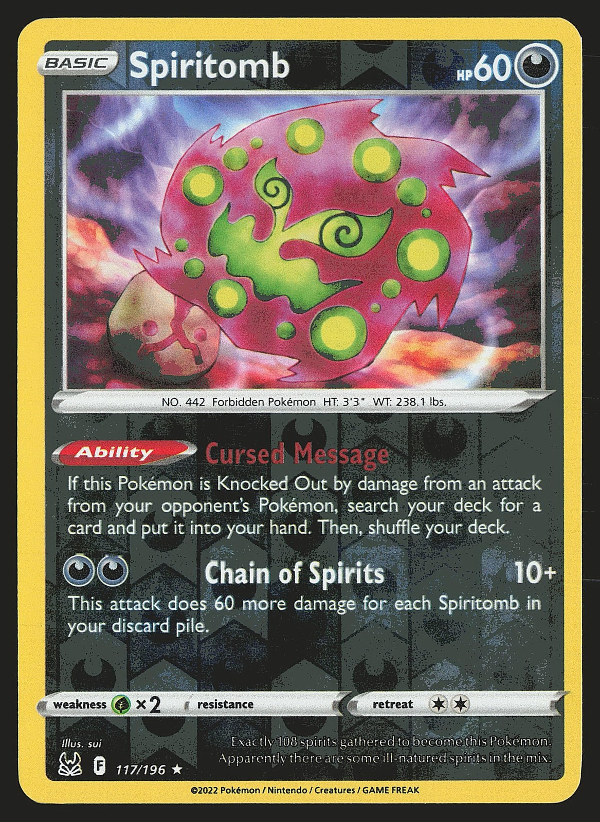 SWSH11: Lost Origin Spiritomb #117/196 Reverse Holo Pokemon Card
