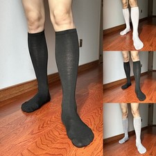 Cotton Knee High Socks for Men Dress Formal Office Party Black White Grey